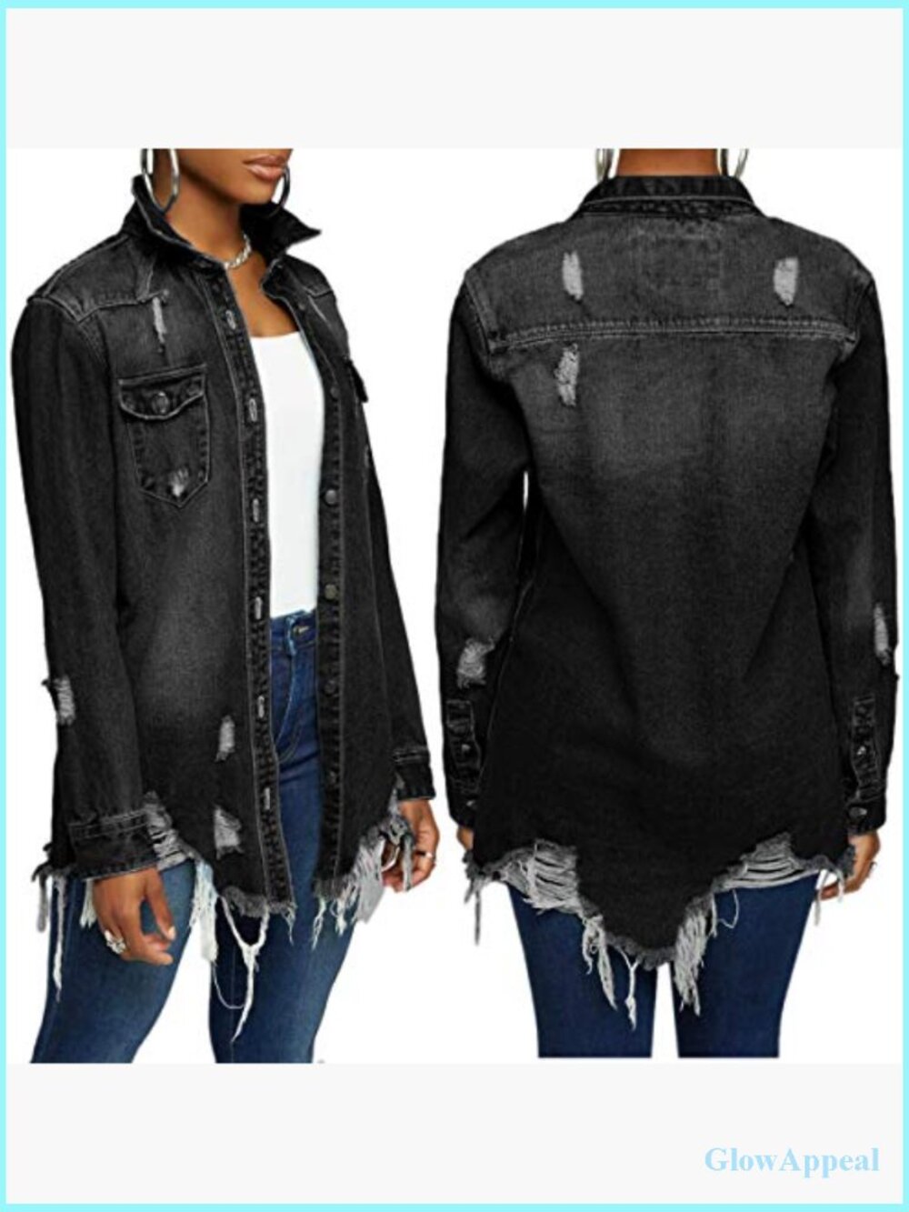 Classic Distressed Trucker Jean Jacket Long Sleeve Button Front - Picture 2 of 5